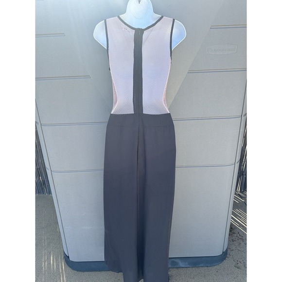 Rehab Sz M Pink & Gray sleeveless Mesh Top Chiffon wide leg Jumpsuit Sexy Club - Picture 6 of 10